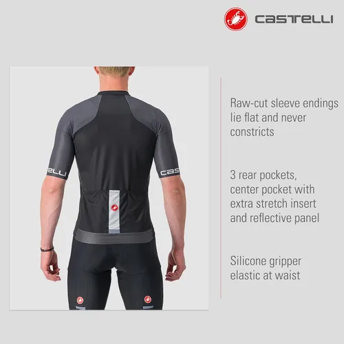 Vista 3 de Castelli Camiseta Entrata VI para hombre, manga de un cuarto con cremallera para aerodinámica, ciclismo de grava y ciclismo de carreras