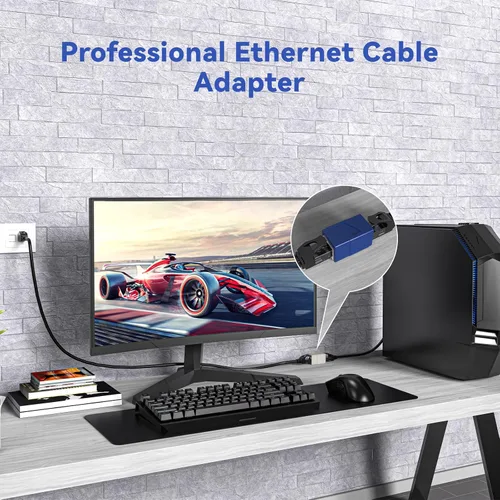 Vista 3 de Acoplador RJ45, adaptadores Ethernet de 2 pak, hembra a hembra, modular recto de 8 pines, conectores de red para cable Ethernet Azul