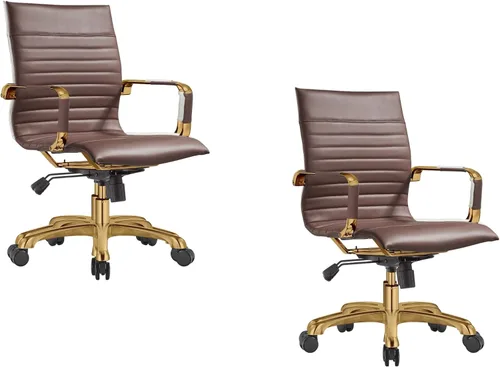 Vista 31 de LeisureMod Harris Silla de oficina con almohadilla suave, silla ejecutiva de piel sintética con base de acero dorado, altura ajustable, bloqueo