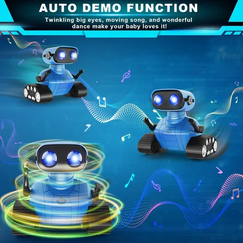 Vista 3 de Hamourd Juguetes robot para niños y niñas, robots emo recargables con control remoto con demostración automática, cabeza y brazos flexibles Azul