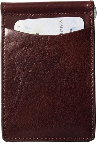 Vista 3 de Storus Cartera de afeitar, cartera delgada de cuero italiano con abrazadera de metal para efectivo + placa de grabado