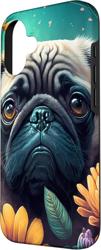 Vista 2 de iPhone 16 Funny Pug Case