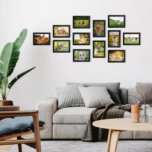 Vista 6 de Hoikwo 18 paquetes de marcos de fotos de plástico negro de 3.5x5 multifuncionales con cubierta de plástico para fotos familiares, obras de arte