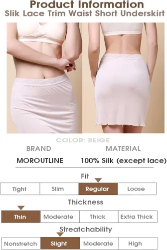 Vista 6 de Vestido corto de seda para mujer con ribete de encaje, cintura corta, anti adherencia, sin costuras, para debajo del vestido