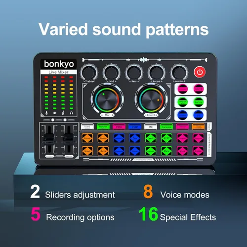 Vista 2 de Mezclador de Audio Profesional, Tarjeta de Sonido en Vivo F999 con Mezclador DJ para Transmisión/Podcast/Juegos, Equipo Profesional de Estudio