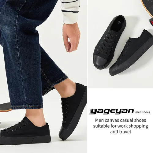 Vista 5 de yageyan Zapatos bajos de lona para hombre Zapatillas casuales clásicas Zapatos de moda en blanco y negro