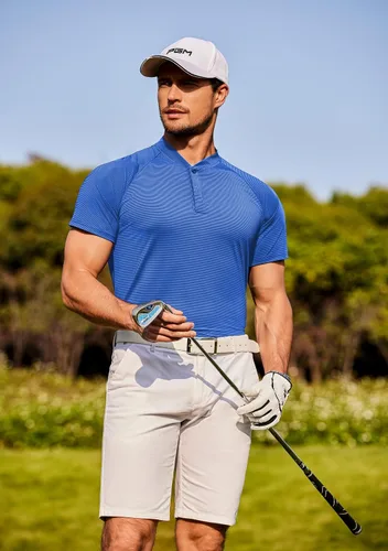 Vista 3 de COOFANDY Polo de golf de secado rápido para hombre, camiseta Henley de manga corta, atlética, deportiva, sin cuello, camisetas deportivas