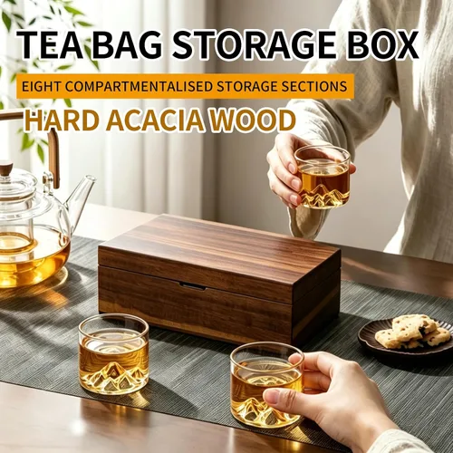 Vista 4 de Caja organizadora de bolsas de té de madera de acacia, bolsa de té Natural Marrón