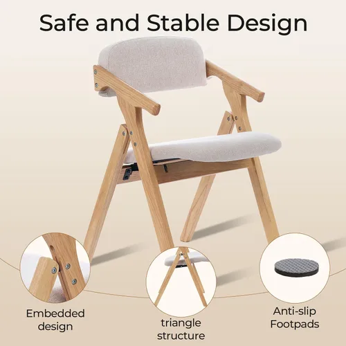 Vista 6 de Sillas plegables con asientos acolchados, silla de comedor apilable de madera, sillas de comedor plegables fáciles de almacenar para cocina, sala