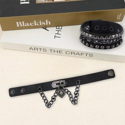 Vista 4 de Pulseras de cuero con tachuelas de pico, con tachuelas emo, punk, góticas, góticas, para mujeres y hombres