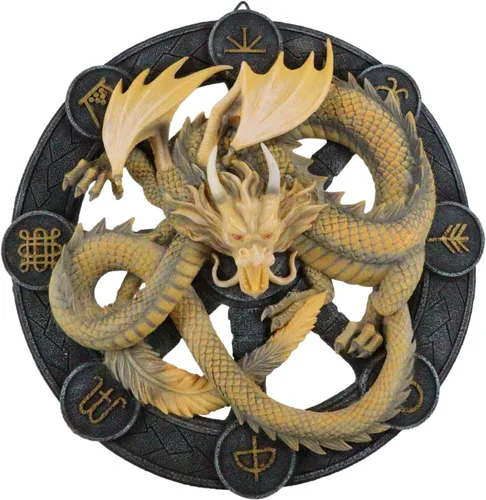 Vista 9 de Ebros Gift Wicca Neo Paganism Sabbats Rueda del Año Fantasía Dragón con símbolos sagrados Decoración de pared Escultura por Anne Stokes Dragons