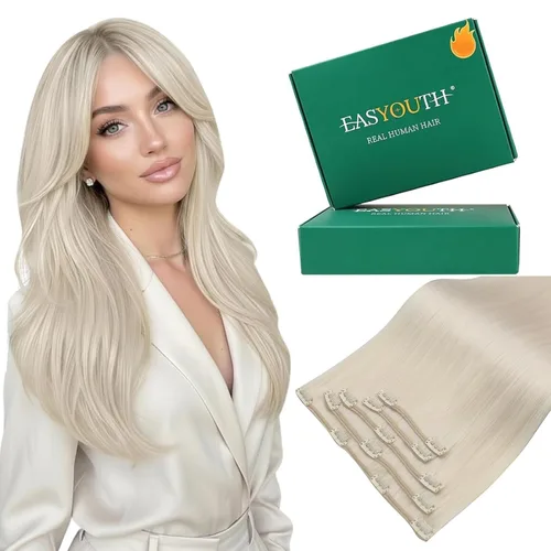 Vista 19 de Easyouth Extensiones de cabello rubio con clip, extensiones de cabello humano con clip, color rubio blanco, 7 unidades de 3.33 oz, extensiones