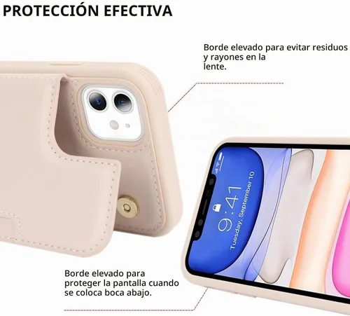 Vista 6 de iCoverCase Compatible con iPhone 11 Funda con Portador de Tarjetas, Funda de Teléfono Tipo Billetera para Mujeres Hombres Bloqueo RFID Funda Beige