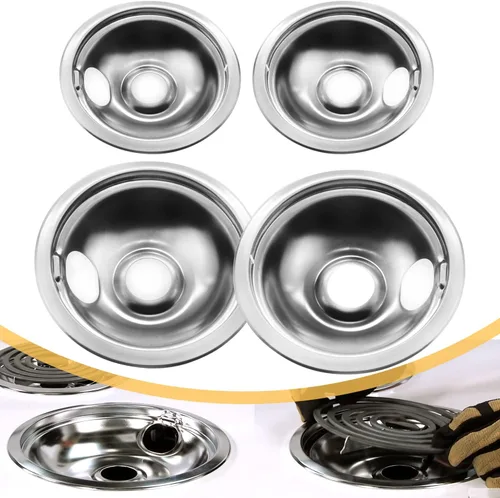 Vista 7 de Juego de 4 cuencos reflectantes cromados universales para estufas de gas, anillos para quemadores compatibles con Whirlpool W10278125 W10196405