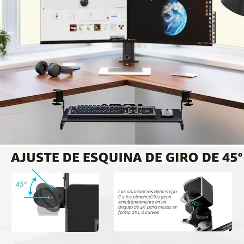 Vista 8 de AX WABER AX01WB01 - Bandeja extraíble para teclado debajo del escritorio con sistema de montaje de abrazadera C ajustable extra resistente, 27.3