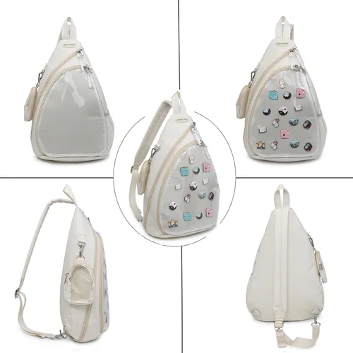 Vista 4 de Bolsa Oxford Ita Kawaii con Pin de Exhibición, Mochila Deportiva de Hombro Único, Mochila de Senderismo, Mochila de Día, Beige