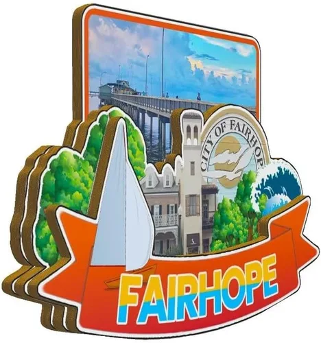 Vista 2 de Fairhope - Imán de madera para nevera, diseño de Alabama, Estados Unidos, 3483