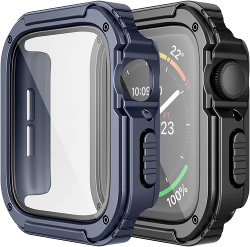 Vista 9 de Adepoy Paquete de 2 fundas resistentes compatibles con Apple Watch de 1.496 pulgadas Series 3/2/1 con protector de pantalla de vidrio templado