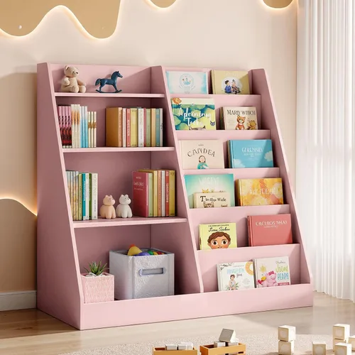 Vista 17 de Tatub Estantería de madera para niños de 4 niveles, color gris