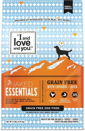 Vista 14 de I and love and you Naked Essentials Alimento Seco para Perros - Pollo + Pato - Alto en Proteínas, Carne Real, Sin Rellenos, Prebióticos +