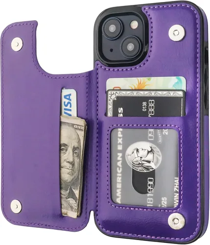 Vista 11 de ONETOP Compatible con iPhone 15 Funda Tipo Cartera con Soporte para Tarjetas, Funda de Cuero PU con Soporte y Ranuras para Tarjetas, Doble Cierre