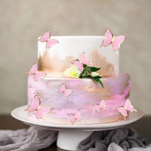 Vista 4 de 30 adornos de mariposa para tartas de mariposa en 3D, cola de oro rosa, mariposa, fiesta de cumpleaños, decoración para aniversario, boda, fiesta