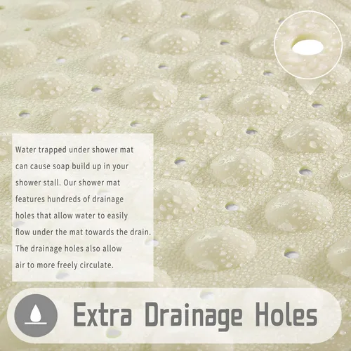 Vista 4 de Yimobra Tapete para ducha antideslizante, 21 x 21 pulgadas, tapete cuadrado suave para ducha con ventosas y agujeros de drenaje, tapetes para baño