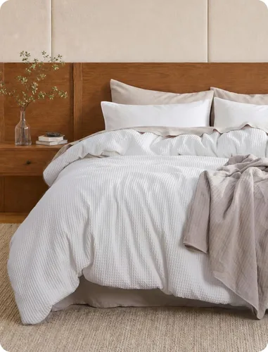 Vista 25 de Bedsure Funda de edredón de 100% algodón tamaño individual, tejido gofre, color blanco coco, GentleSoft y transpirable, juego de cama para regalo, 2