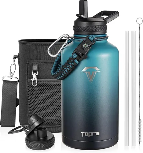 Vista 21 de Topre Botella de agua aislada de 32 onzas, botella de agua al vacío de acero inoxidable, sin BPA y a prueba de fugas - con asa de paracord, correa