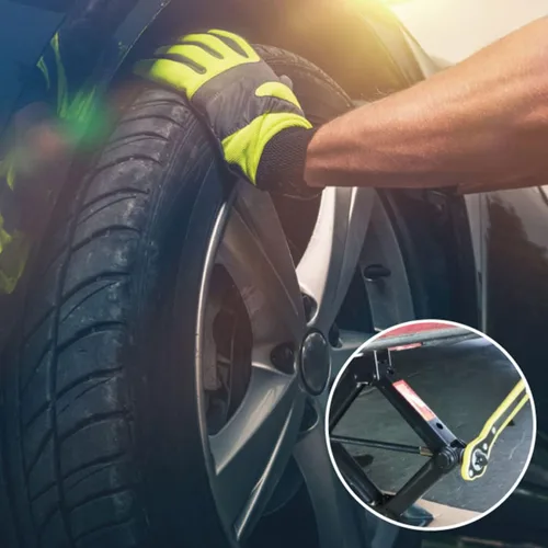 Vista 6 de Llave de trinquete para gato de coche, mango de ahorro de trabajo, herramienta adaptadora de gato de tijera 360° Swivel Long Handle Scissor Jack