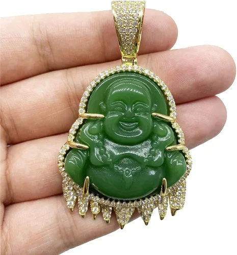 Vista 2 de Collar con colgante de jade verde con diseño de buda sonriente y sonriente de jade hecho a mano de 0.118in 23.6in