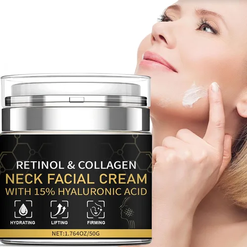 Vista 4 de Crema de retinol para cara con 15% de ácido hialurónico, hidratante facial de colágeno para cuello facial para levantar la piel reafirmante, crema