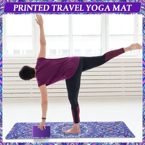 Vista 5 de Tinideya 3 Pcs Yoga Mat Yoga Block 6 MM Thick Yogas Mat Non Slip with Carrying Strap Travel Mats for Exercise, Fitness, Pilates, Floor Workouts