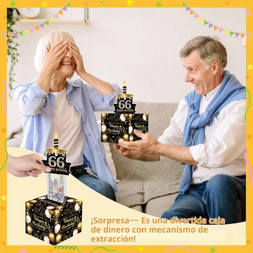 Vista 3 de Caja de regalo de cumpleaños con calcomanías de bricolaje para cualquier edad, soporte de dinero sorpresa para regalo en efectivo con tarjeta
