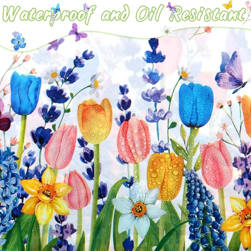 Vista 4 de 3 manteles florales desechables de plástico, mantel rectangular de tulipán lavanda, mantel de primavera y verano para mesa rectangular, hogar