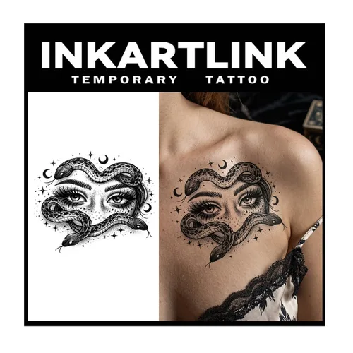 Vista 5 de INKARTLINK Tattoo Tech, 2 hojas de tatuaje semipermanente mediano, tatuajes temporales de diseño artístico para adultos, dura 1-2 semanas