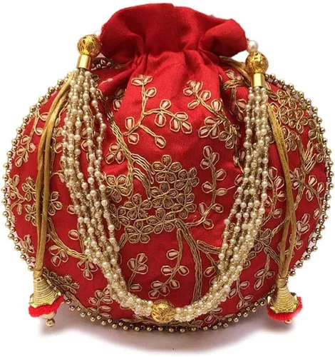 Vista 5 de Bolso de mano con diseño étnico indio bordado de seda para mujer, diseño de perlas Batwa