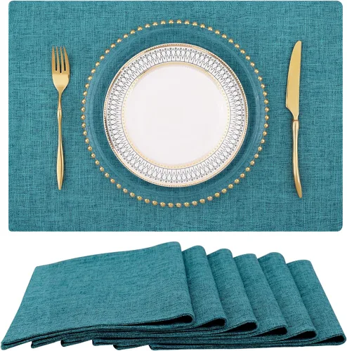 Vista 34 de homing - Juego de 4 manteles individuales de algodón y lino, manteles de tela lavables para mesa de comedor de estilo rústico para interiores y Negro