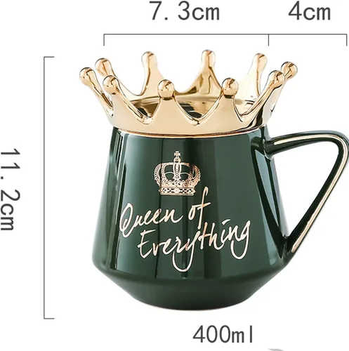 Vista 4 de Arawat Queen of Everything - Taza con tapa, taza negra dulce con corona de café, taza de 12 onzas, regalo con cuchara y posavasos, taza de té
