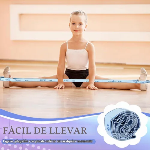 Vista 4 de Correa de estiramiento para niños, banda elástica de gimnasia para estiramiento de ballet y danza con 8 bucles, correa de resistencia ajustable