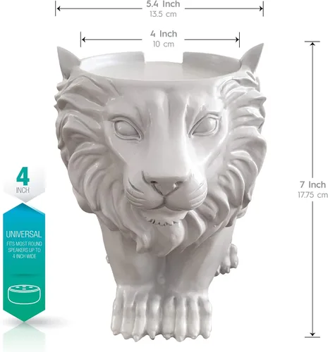 Vista 3 de Soporte de mesa inteligente para altavoz (león) – Soporte decorativo para Amazon Echo Dot o Google Home Mini – Diseño portátil, sin interferencias