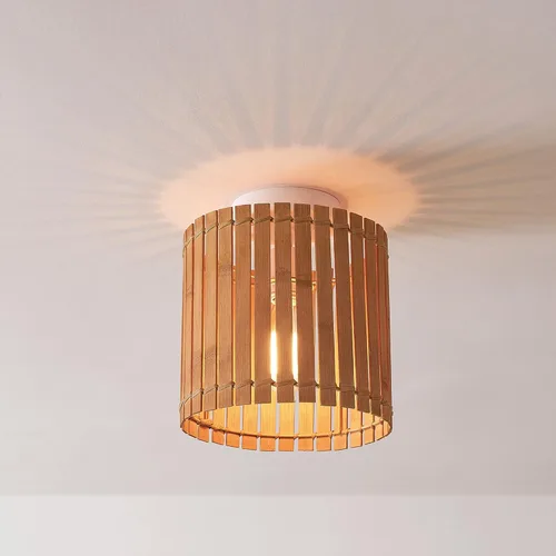 Vista 9 de Globe Electric 65898 Lámpara de techo empotrada de 1 luz, blanco mate, pantalla de bambú natural