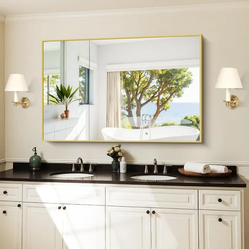 Vista 13 de KOCUUY Espejo de baño negro, espejo rectangular de 24 x 18 pulgadas para sobre el fregadero, espejo de pared decorativo moderno para dormitorio