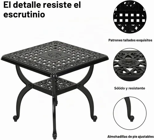 Vista 4 de JARDIN DE CENTENNIAL Mesa auxiliar de aluminio fundido para exteriores, mesa lateral de exterior antióxido, mesa de café y bistró de patio