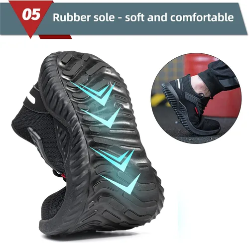 Vista 6 de Zapatos de punta de acero para hombre, ligeros, indestructibles, zapatos de trabajo para mujer, a prueba de pinchazos, cómodos zapatos de seguridad
