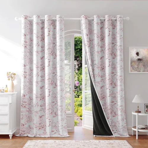 Vista 18 de Beauoop - Cortinas florales 100% blackout, de 84 pulgadas de largo, 2 paneles, para dormitorio, sala de estar, azul marino y blanco