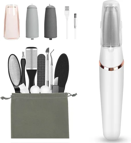 Vista 10 de Haootadiy - Quitadores eléctricos de callos para pies, kits de pedicura para eliminar callos de pies eléctricos recargables con 12 en 1, elimina