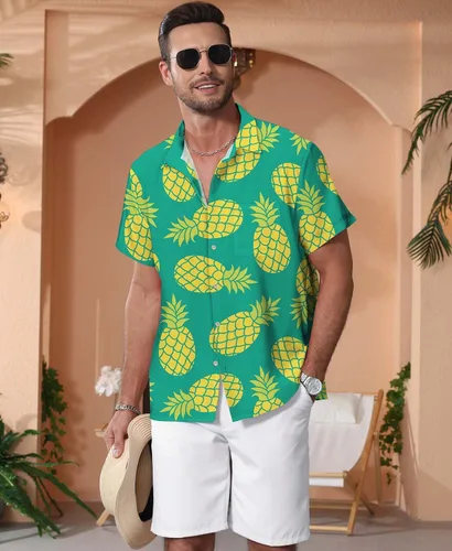 Vista 87 de KYKU - Camisa hawaiana funky para hombre, ropa tropical para vacaciones en Palm Beach