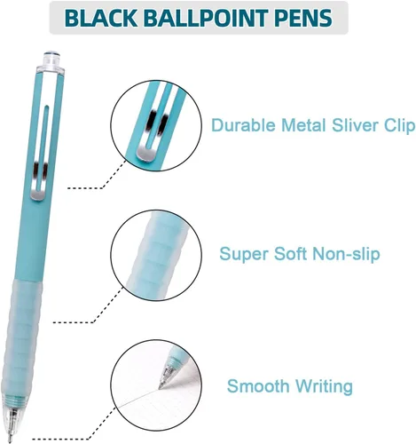 Vista 2 de Linbsunne Bolígrafos de punta media de 0.039 in de tinta negra con agarre súper suave para hombres y mujeres, bolígrafos retráctiles de oficina 12