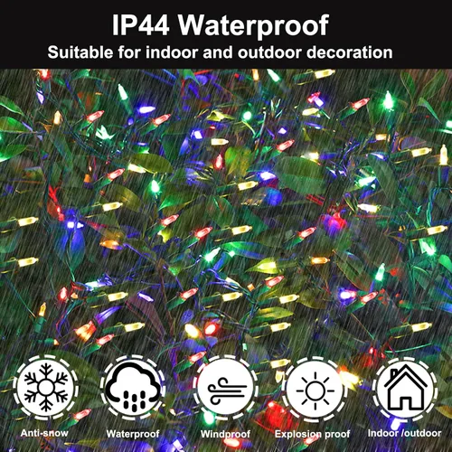 Vista 4 de Luces de cadena de Navidad multicolor parpadeantes enchufables, 2 paquetes de 60 luces LED cada uno, 17 de 60 luces parpadeantes, conecta hasta 45